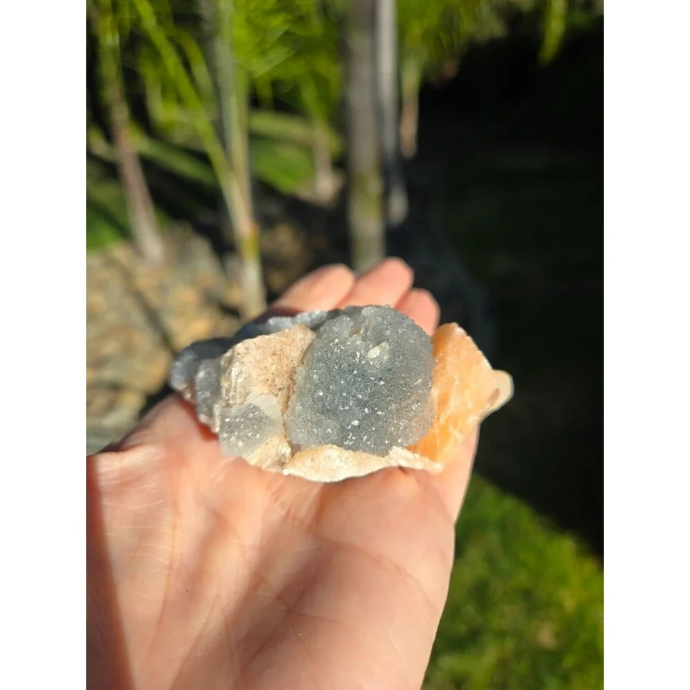 Apophyllite Gray Chalcedony Peach Stilbite Zeolite Crystal, 115g